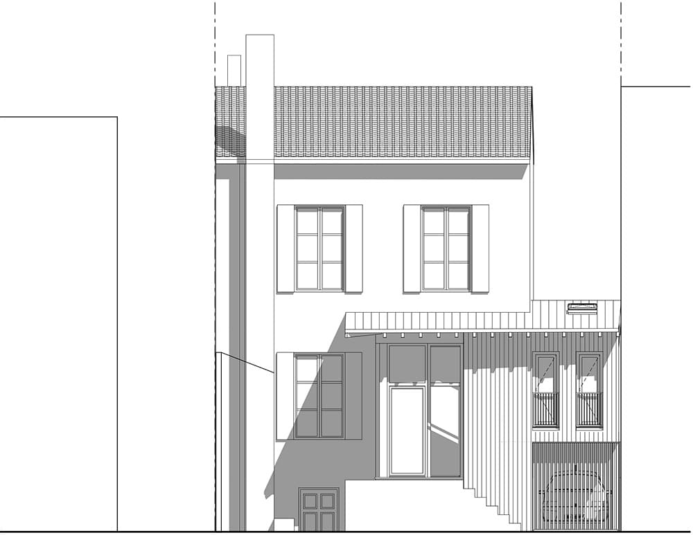 Extension et surélévation en ossature bois d'une maison façade jardin